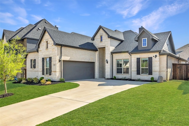 1517 Wild Indigo Dr, Mansfield, TX 76063 - french country inspired facade with brick siding, an attached garage, a shingled roof, and driveway