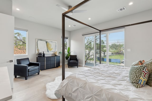 2228 Wycliff Ave, Dallas, TX 75219 - bedroom featuring access to exterior, visible vents, recessed lighting, and light wood-type flooring