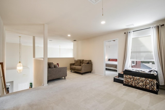 104 Cambridge Ct, Heath, TX 75032 - carpeted living room featuring attic access and recessed lighting