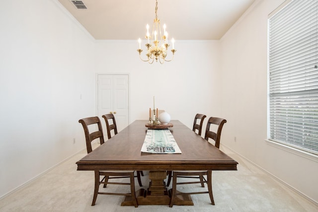 104 Cambridge Ct, Heath, TX 75032 - dining space with a chandelier, light carpet, crown molding, and baseboards