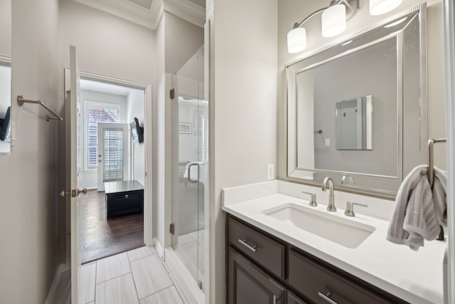 2937 Lago Vista Ln, Rockwall, TX 75032 - bathroom with vanity, a shower stall, and baseboards