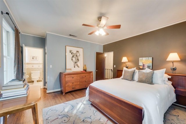 6722 Lakewood Blvd, Dallas, TX 75214 - bedroom featuring visible vents, crown molding, baseboards, ceiling fan, and wood finished floors