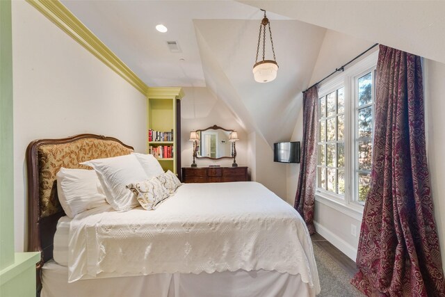 6722 Lakewood Blvd, Dallas, TX 75214 - bedroom with baseboards, visible vents, vaulted ceiling, and multiple windows
