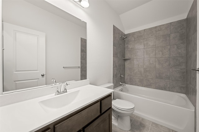 919 Madeline Ln, Cleburne, TX 76033 - full bathroom with toilet, washtub / shower combination, vanity, and vaulted ceiling