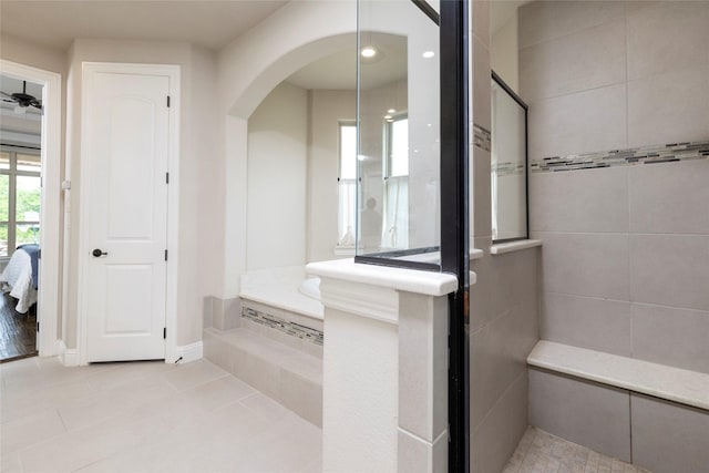 1413 Artesia Ln, Mclendon Chisholm, TX 75032 - ensuite bathroom featuring tile patterned flooring, connected bathroom, a walk in shower, and recessed lighting