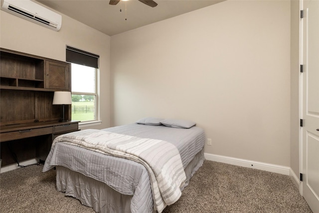 1413 Artesia Ln, Mclendon Chisholm, TX 75032 - bedroom with an AC wall unit, baseboards, ceiling fan, and light colored carpet