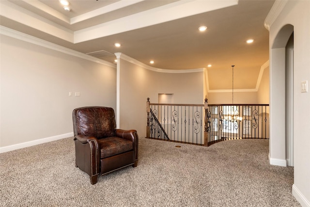 1413 Artesia Ln, Mclendon Chisholm, TX 75032 - living area featuring carpet flooring, recessed lighting, baseboards, and crown molding