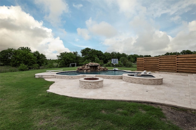 1413 Artesia Ln, Mclendon Chisholm, TX 75032 - view of swimming pool with a yard, a fire pit, and a patio area