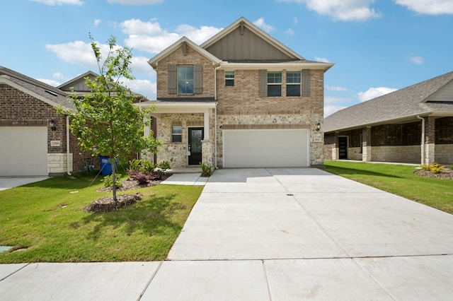 3910 Walmer Way, Princeton, TX 75071 - craftsman-style home with board and batten siding, concrete driveway, a front yard, and brick siding