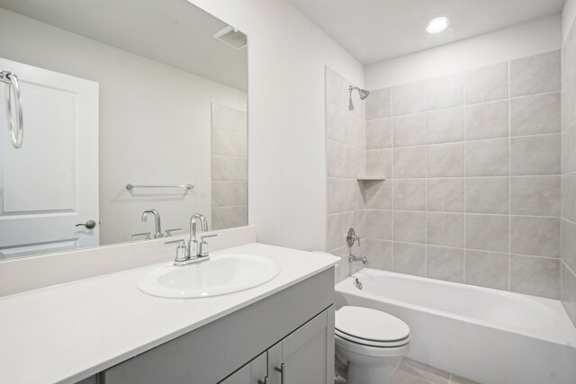 3910 Walmer Way, Princeton, TX 75071 - bathroom with shower / washtub combination, vanity, toilet, recessed lighting, and tile patterned floors
