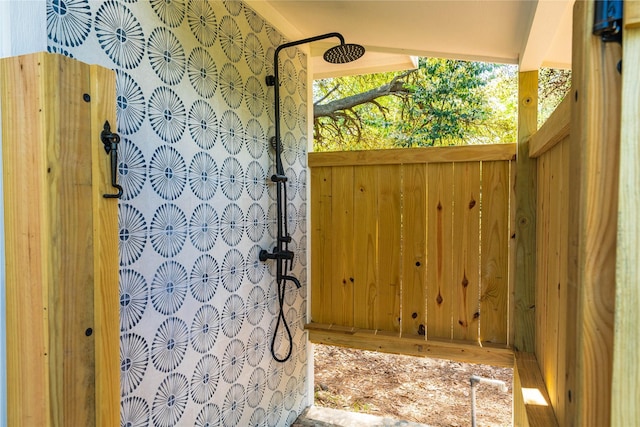 exterior space featuring walk in shower