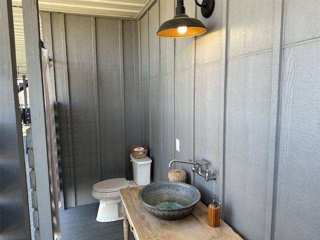 712 Camp Cypress Trl, Winnsboro, TX 75494 - bathroom featuring a sink, toilet, and wood finished floors
