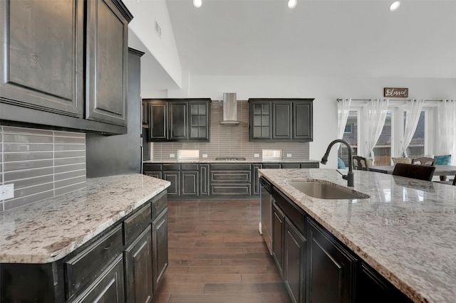 4024 Alpine Rose Ct, Roanoke, TX 76262 - kitchen with a sink, wall chimney range hood, decorative backsplash, recessed lighting, and black electric stovetop