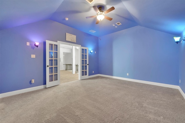 4024 Alpine Rose Ct, Roanoke, TX 76262 - additional living space with french doors, lofted ceiling, a ceiling fan, carpet floors, and baseboards