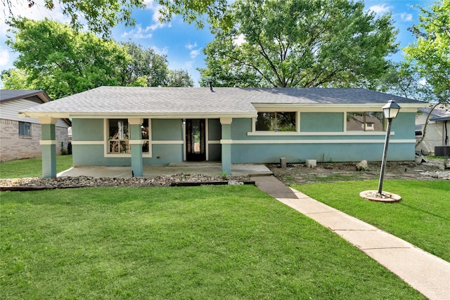 2416 Glacier St, Irving, TX 75062 - single story home with stucco siding, a porch, a front lawn, and a shingled roof