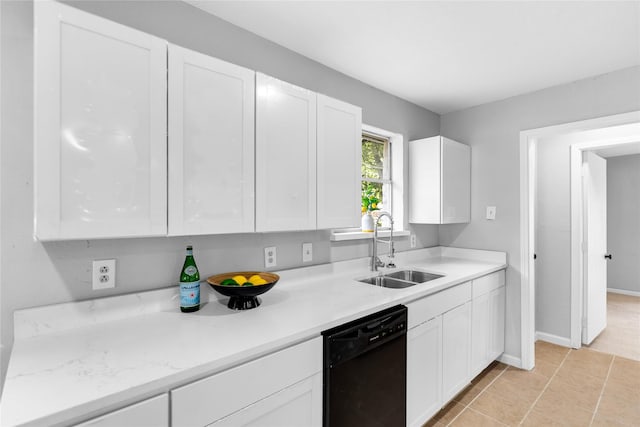 2416 Glacier St, Irving, TX 75062 - kitchen with dishwasher, a sink, white cabinetry, and light tile patterned floors