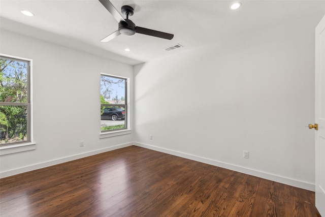 unfurnished room with visible vents, recessed lighting, and plenty of natural light