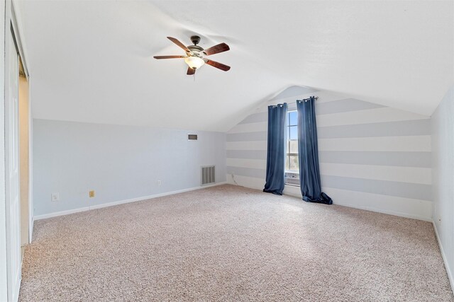 709 Verde Dr, Burleson, TX 76028 - additional living space featuring carpet flooring, ceiling fan, vaulted ceiling, and visible vents