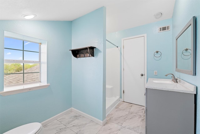 709 Verde Dr, Burleson, TX 76028 - full bath featuring visible vents, a walk in shower, and marble finish floor