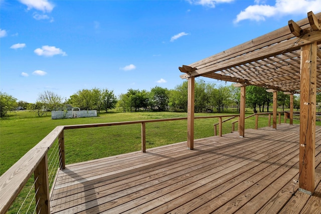 709 Verde Dr, Burleson, TX 76028 - deck featuring fence, a yard, and a pergola