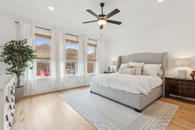 3644 Platte River Trl, Prosper, TX 75078 - bedroom with recessed lighting, a ceiling fan, and light wood-type flooring