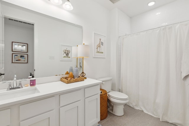3644 Platte River Trl, Prosper, TX 75078 - bathroom with visible vents, toilet, a shower with curtain, and vanity