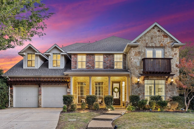 8105 Ryder Ct, Mckinney, TX 75072 - traditional-style home featuring brick siding, stone siding, concrete driveway, and fence
