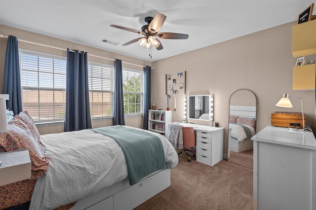 7501 Kickapoo Dr, Mckinney, TX 75070 - bedroom featuring baseboards, ceiling fan, carpet, and visible vents