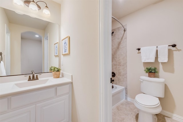 9836 Arctic Dr, Frisco, TX 75035 - full bathroom with toilet, tile patterned floors, vanity, and shower / washtub combination