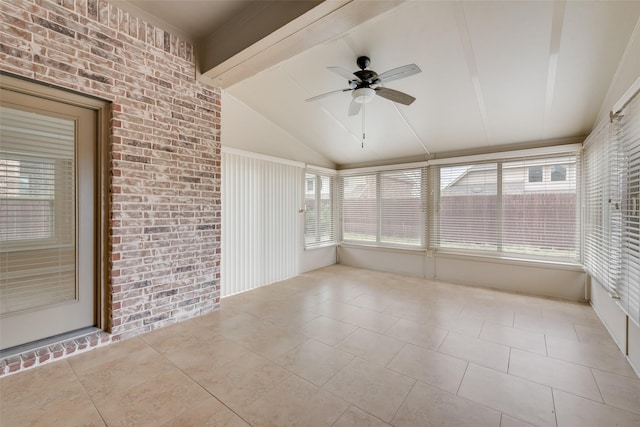 9836 Arctic Dr, Frisco, TX 75035 - unfurnished sunroom with ceiling fan, brick wall, and tile patterned floors