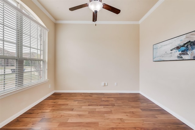 9836 Arctic Dr, Frisco, TX 75035 - unfurnished room with plenty of natural light, ceiling fan, light wood-style floors, and crown molding