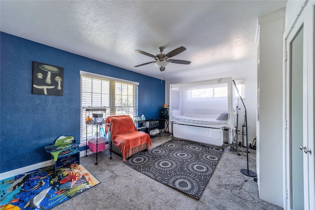 6110 Caracas Dr, Dallas, TX 75232 - living area with a ceiling fan, a textured wall, a healthy amount of sunlight, and a textured ceiling