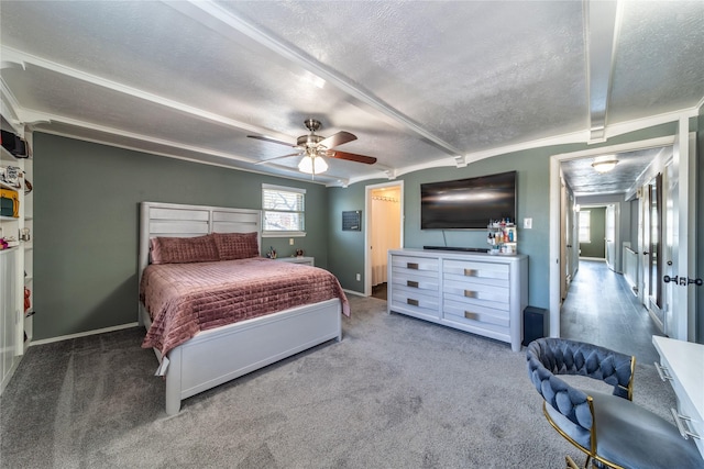 6110 Caracas Dr, Dallas, TX 75232 - carpeted bedroom featuring baseboards, ceiling fan, and a textured ceiling