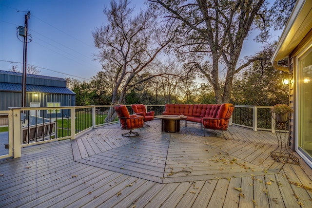 147 Cotton Franklin Rd, Gordonville, TX 76245 - deck at dusk with an outdoor fire pit