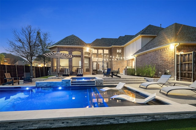 1715 San Jacinto Dr, Allen, TX 75013 - view of swimming pool with a patio area, a fire pit, and a pool with connected hot tub
