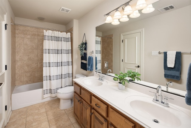 1715 San Jacinto Dr, Allen, TX 75013 - full bath with toilet, shower / tub combo with curtain, double vanity, and tile patterned flooring