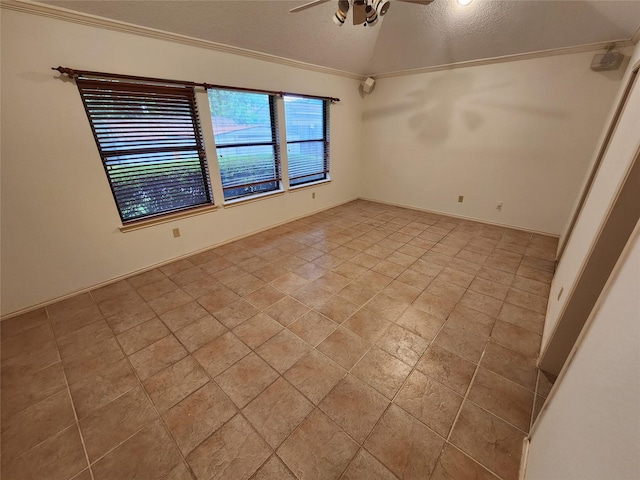 10149 Regent Row St, Benbrook, TX 76126 - unfurnished room featuring ceiling fan, ornamental molding, and a textured ceiling