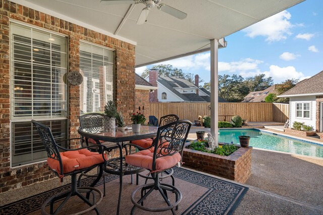 4580 Southgate Dr, Plano, TX 75024 - fenced backyard featuring ceiling fan, a patio area, and outdoor dining area