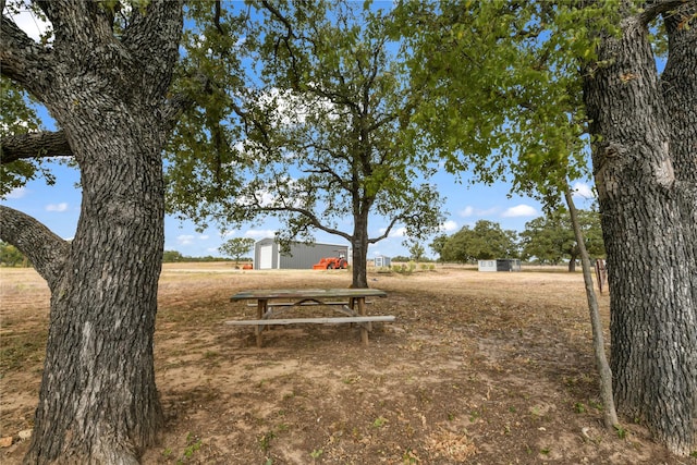 view of yard with a shed and an outbuilding
