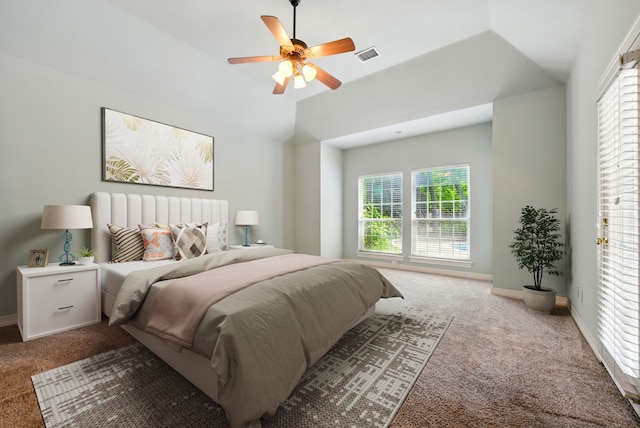 2411 Oak Shadow Ct, Arlington, TX 76017 - bedroom with carpet, lofted ceiling, a ceiling fan, and baseboards