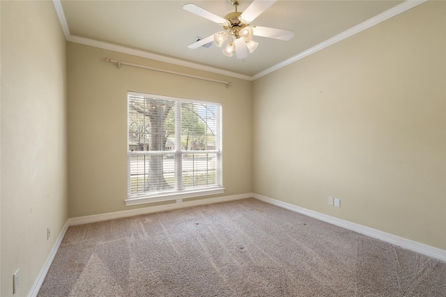 2411 Oak Shadow Ct, Arlington, TX 76017 - empty room featuring carpet, ornamental molding, baseboards, and ceiling fan