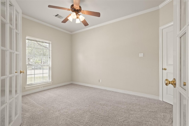 2411 Oak Shadow Ct, Arlington, TX 76017 - unfurnished room featuring carpet, ornamental molding, a ceiling fan, and baseboards