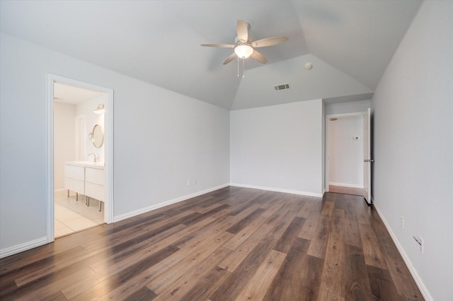 4405 Westcliffe Dr, Mansfield, TX 76063 - unfurnished bedroom featuring baseboards, dark wood-style flooring, visible vents, and vaulted ceiling