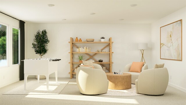 sitting room featuring baseboards and carpet