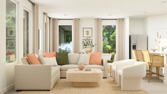 living room featuring light wood-style floors