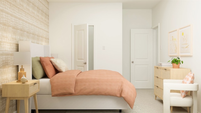 bedroom with light carpet