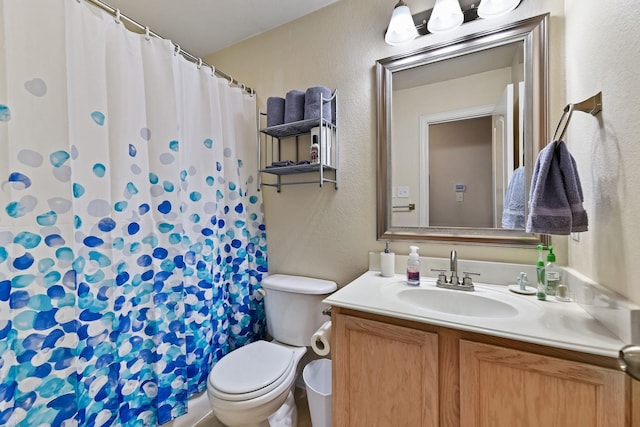 1431 Bonham Pkwy, Lantana, TX 76226 - full bathroom featuring a textured wall, vanity, and a shower with shower curtain