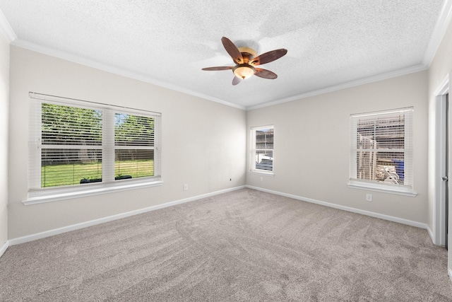 1403 Derby Dr, Kennedale, TX 76060 - carpeted spare room featuring ornamental molding, a ceiling fan, and a textured ceiling