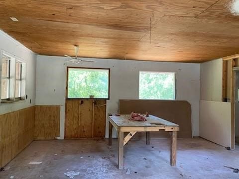 interior space with wooden ceiling and plenty of natural light