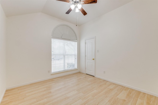 8729 Shavano Dr, Fort Worth, TX 76123 - unfurnished room with wood finished floors, a ceiling fan, vaulted ceiling, and baseboards